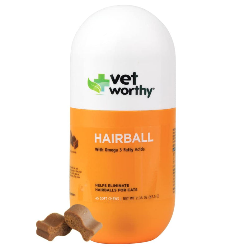 Vet Worthy Hairball Soft Chew for Cats Hairball Remedy for Cats for Digestive Aid and Hairball - Cat Supplement with Omega 3, Psyllium Husk, Brewers Yeast, Wild Alaskan Salmon Oil-45 Soft Chews - BeesActive Australia