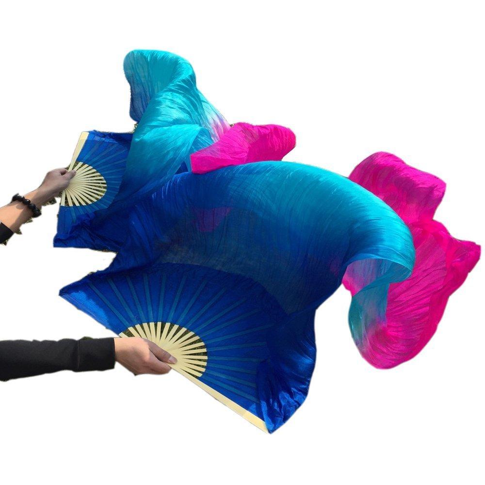 [AUSTRALIA] - Nimiman Chinese Women Silk Belly Dance Fan Veils Blue Turquoise Rose Medium 