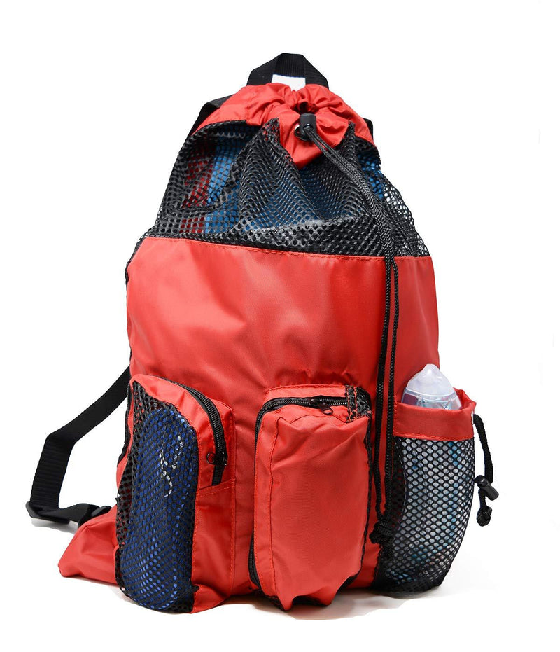 [AUSTRALIA] - Quick Dry Mesh Equipment Sport Drawstring Gym Swim Bag Red One Size 