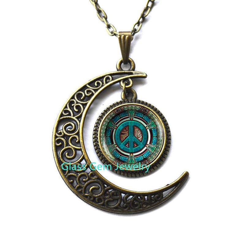 Moon Necklace Moon Pendant，Hippie Necklace, Hippie Pendant, Hippie Jewelry, Peace Sign Necklace, Peace Jewelry, Peace Pendant, Men's Necklace, Hippie Men's Jewelry - BeesActive Australia