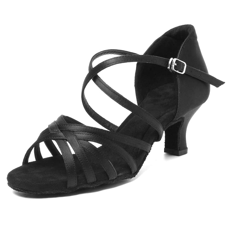 HIPPOSEUS Women's Latin Dance Shoes Professional Ladies Ballroom Salsa Dance Practice Performance Shoes Suede Sole,Model DBCG802 5 5cm-heel Black-2 - BeesActive Australia