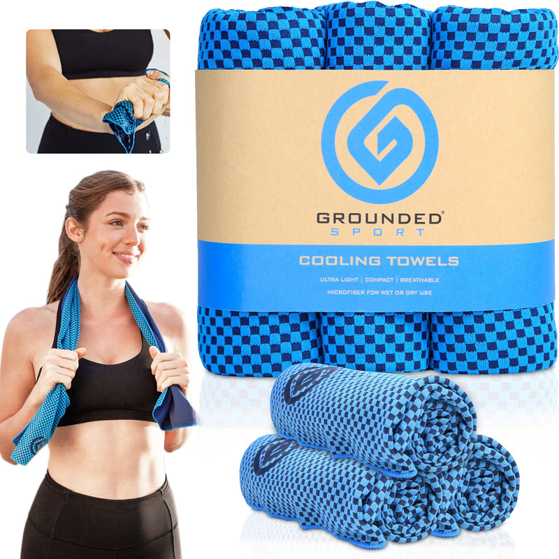 Cooling Towels 3 Pack - Lightweight Microfiber Towel for Gym, Workout, Sport & Sweat - Quick Dry Towel for Body, Neck & Face During Work, Travel, Camping, Swimming, Beach, Hot Weather for Men & Women Two Tone Blue - BeesActive Australia