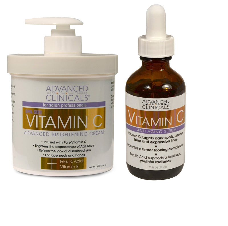 Advanced Clinicals Vitamin C Skin Care set for face and body. Spa Size 16oz Vitamin C cream and Vitamin C face serum for dark spots, age spots, uneven skin tone in as little as 4 weeks! - BeesActive Australia