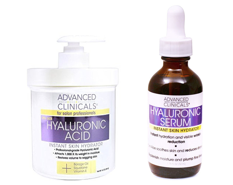Advanced Clinicals Hyaluronic Acid Cream and Hyaluronic Acid Serum skin care set! Instant hydration for your face and body. Targets wrinkles and fine lines. Spa size 16oz cream & large 1.75oz serum. - BeesActive Australia