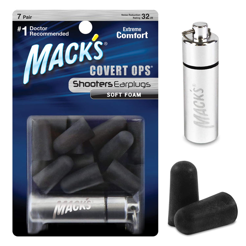 Mack's Covert Ops Soft Foam Shooting Ear Plugs, 7 Pair Plus Travel Case - 32 dB High NRR - Comfortable Earplugs for Hunting, Tactical, Target, Skeet and Trap Shooting - BeesActive Australia