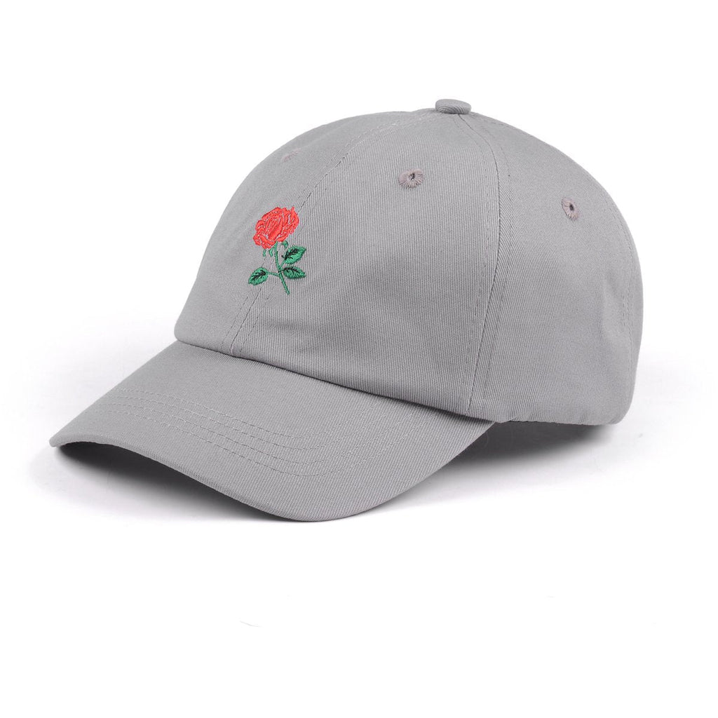Rose Embroidered Dad Hat Women Men Cute Adjustable Cotton Floral Baseball Cap Grey - BeesActive Australia