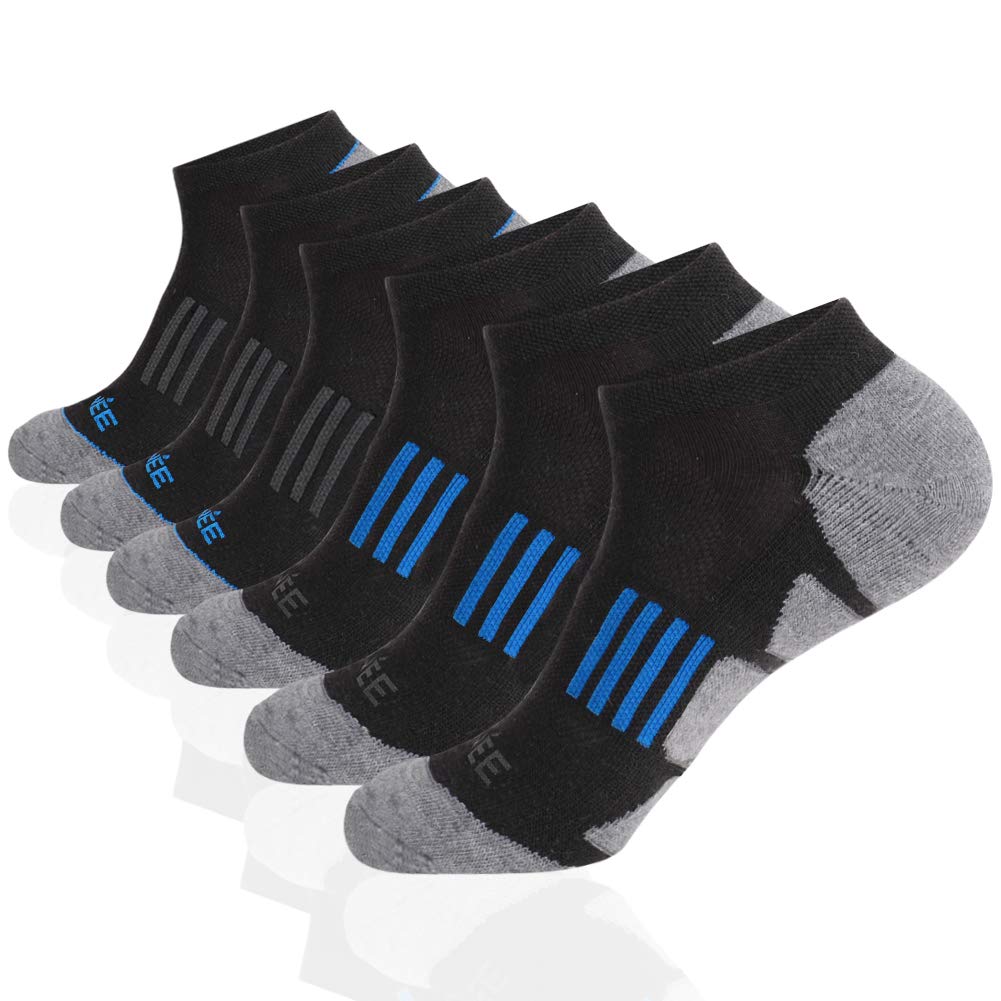 JOYNÉE Men's 6 Pack Athletic No Show Performance Cushioned Low Cut Running Socks Black(6 Pairs) - BeesActive Australia