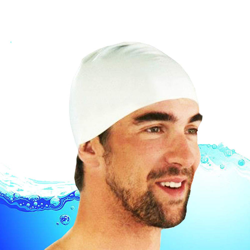 Swimming Cap Waterproof Dry Hair for Kids Men Women of Short Hair Silicone Elastic Solid Swim Cap for Toddlers Youth Adult Non-Toxic Comfortable Breathable White - BeesActive Australia