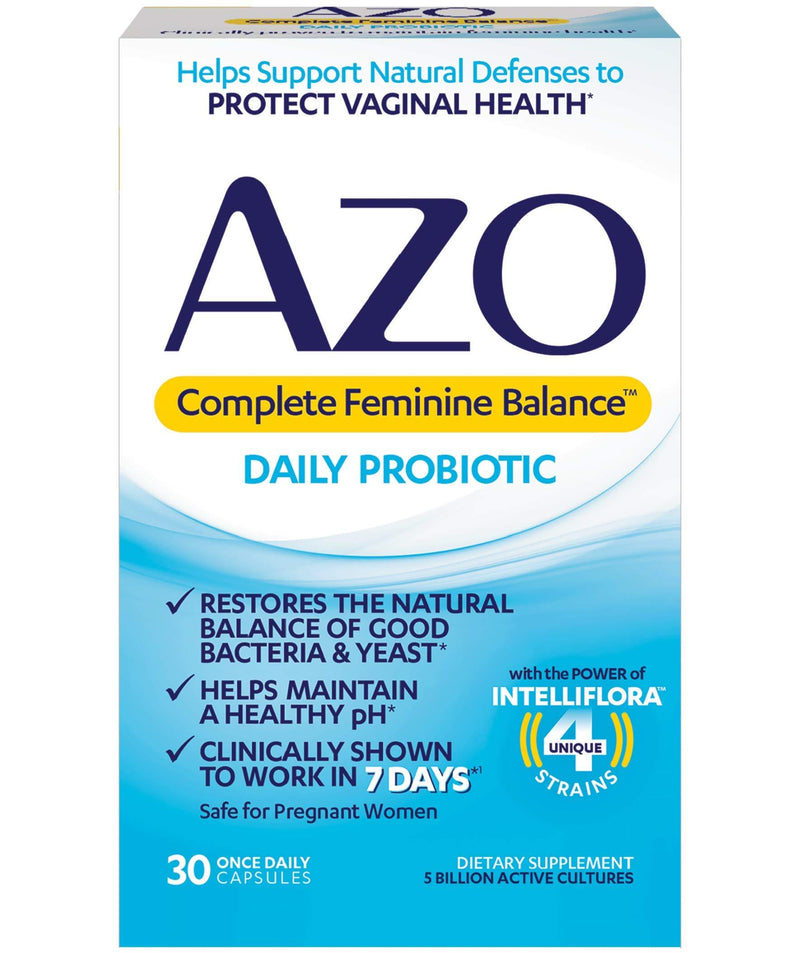 AZO Complete Feminine Balance Daily Probiotics for Women, Clinically Proven to Help Protect Vaginal Health, Helps balance pH and yeast, 30 Count 30 Count (Pack of 1) - BeesActive Australia