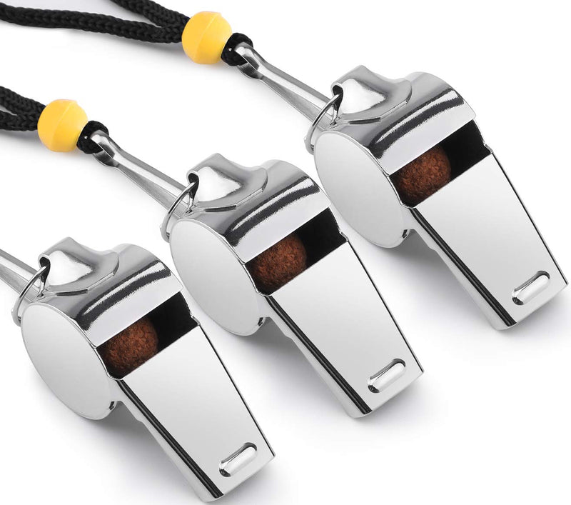 KTRIO Whistle Coach Whistles with Lanyard, Loud Metal Emergency Sports Whistle Soccer Football Whistles for Referee, Coaches, Teacher, Kids, 3 Pack Silver - BeesActive Australia