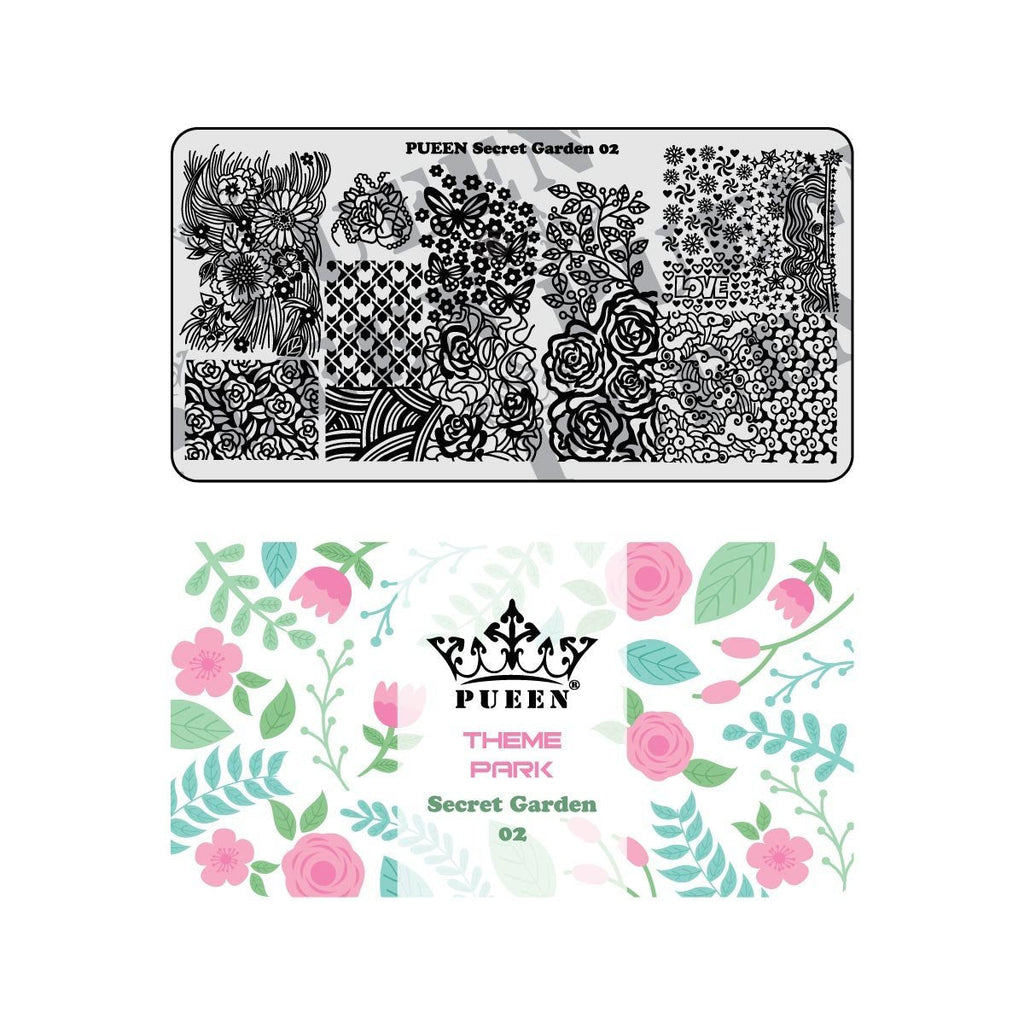 PUEEN Nail Art Stamping Plate - Secret Garden 02 - Theme Park Collection 125x65mm Unique Nailart Polish Stamping Manicure Image Plates Accessories Kit - BH000858 - BeesActive Australia