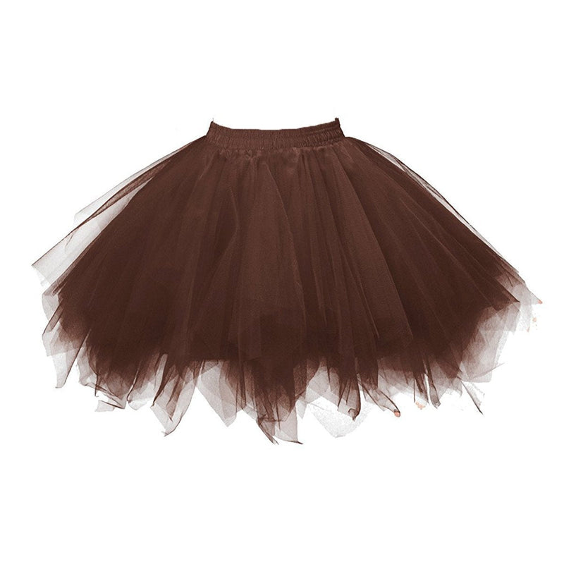 [AUSTRALIA] - Honeystore Women's Short Vintage Ballet Bubble Puffy Tutu Petticoat Skirt Brown 