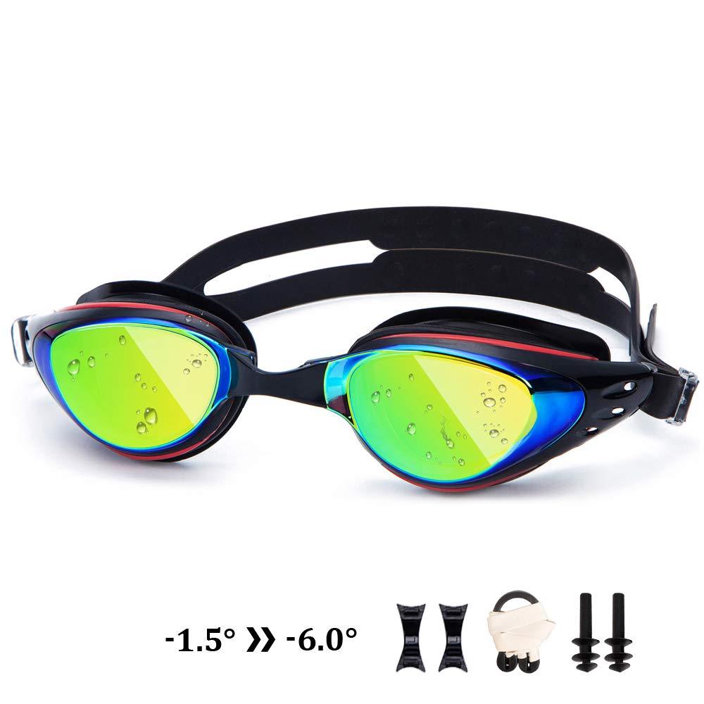 [AUSTRALIA] - UTOBEST Nearsighted Mirrored Swim Goggles Anti Fog Myopic Optical Swimming Goggles 100% UV Protection Triathlon Swim Glasses for Adult Men Women Junior Prescription Swim Goggles -5.0 