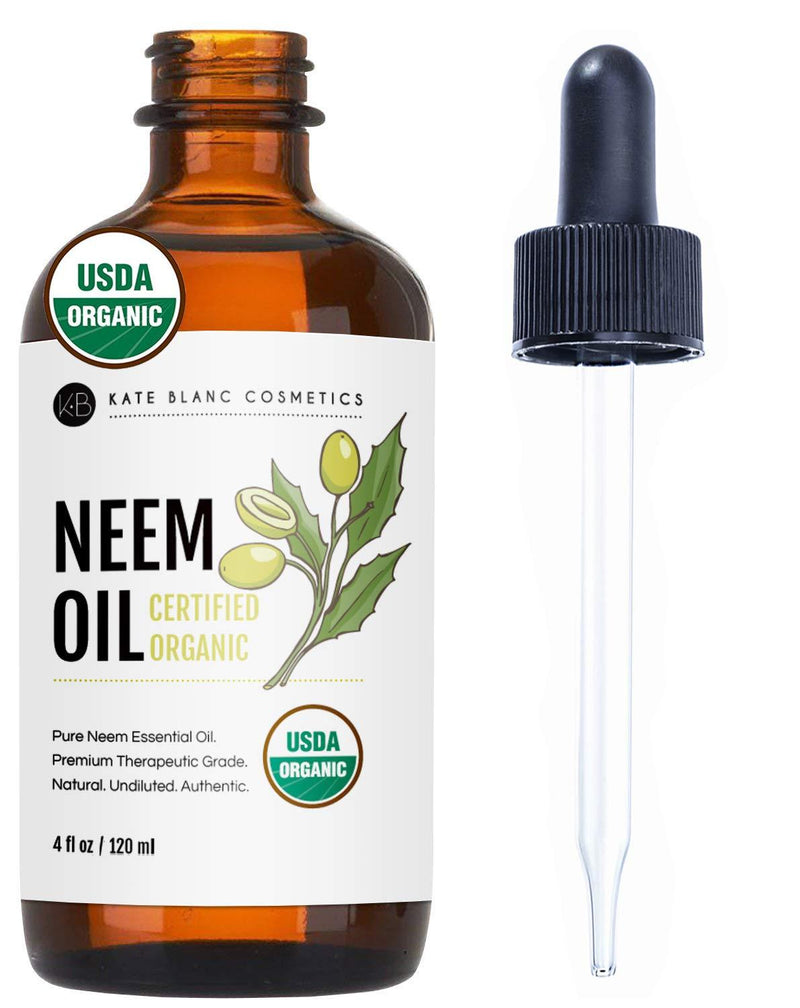 Organic Neem Oil (4oz) by Kate Blanc. USDA Certified Organic, Virgin, Cold Pressed, 100% Pure. Great for Hair, Skin, Nails, Acne and Plants. Natural Anti Aging Moisturizer - BeesActive Australia