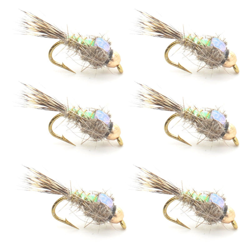 The Fly Fishing Place Bead Head Nymph Fly Fishing Flies - Flashback Gold Ribbed Hare's Ear Trout Fly - Nymph Wet Fly - 6 Flies Hook Size 14 - BeesActive Australia