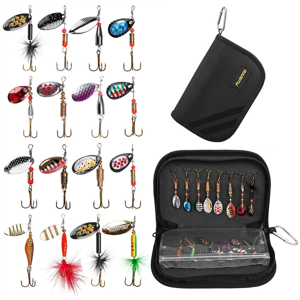 [AUSTRALIA] - PLUSINNO Fishing Lures for Bass 16pcs Spinner Lures with Portable Carry Bag,Bass Lures Trout Lures Hard Metal Spinner Baits Kit 16pcs spinner set with bag 