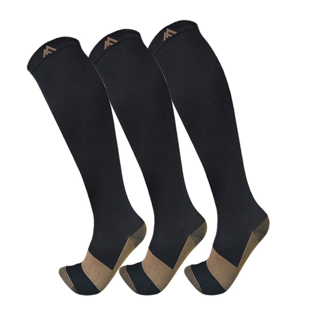 Copper Compression Socks for Men & Women(3 Pairs),15-20mmHg is Best for Running,Athletic,Medical,Pregnancy,Travel Black Large / X-Large - BeesActive Australia