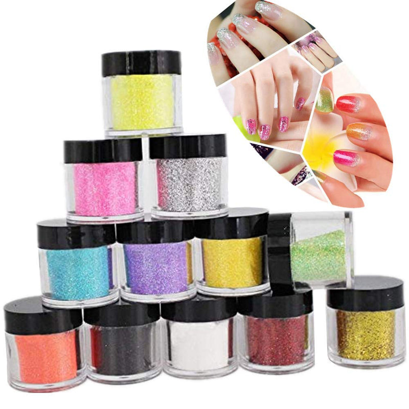 XICHEN 12 Rainbow Color Glitter Powder Dust Nail Art glitter powder Tips decoration Jumbo Size - BeesActive Australia