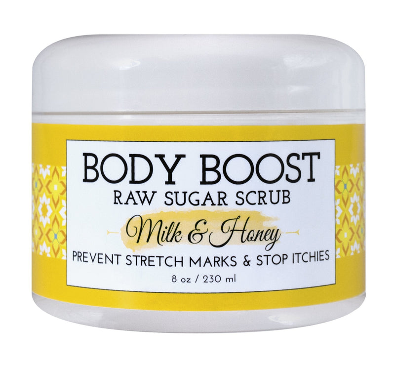 Body Boost Milk & Honey Sugar Scrub 8 oz- Treat Dry Skin Stretch Marks and Scars- Pregnancy and Nursing Safe- Allergen Free - BeesActive Australia