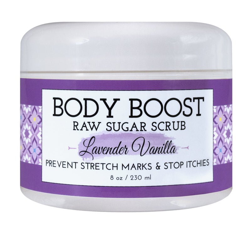Body Boost Lavender Vanilla Raw Sugar Scrub 8 oz- Treat Dry Skin Stretch Marks and Scars- Pregnancy and Nursing Safe- Allergen Free- Vegan - BeesActive Australia