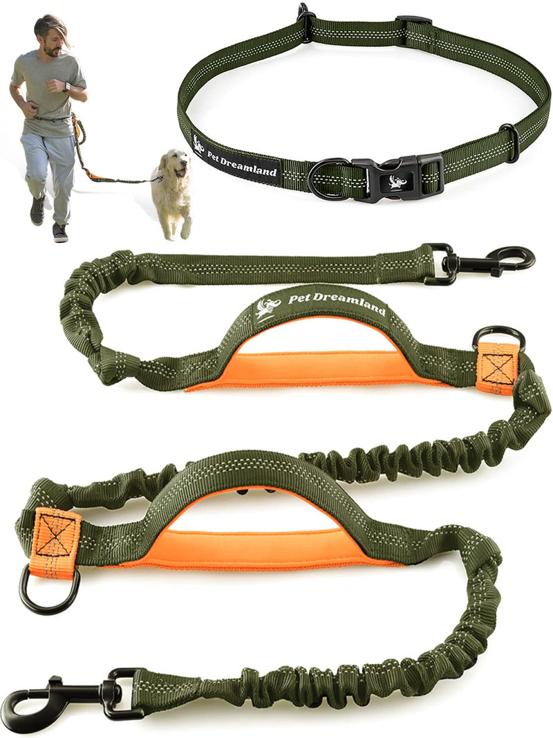Hands Free Dog Leash for Running | Waist Leash for Walking, Hiking, Cycling and Training w. Adjustable Belt and Retractable Bungee Leash for Medium and Large Pet | Professional Lead Walker Harness Khaki & Orange Large Dog (35-150 lbs) - BeesActive Australia