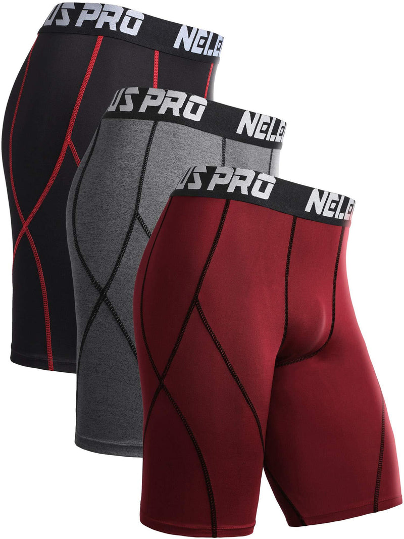 [AUSTRALIA] - Neleus Men's Compression Shorts Pack of 3 Small 6012 Black(red Stripe)/Grey/Red,3 Pack 