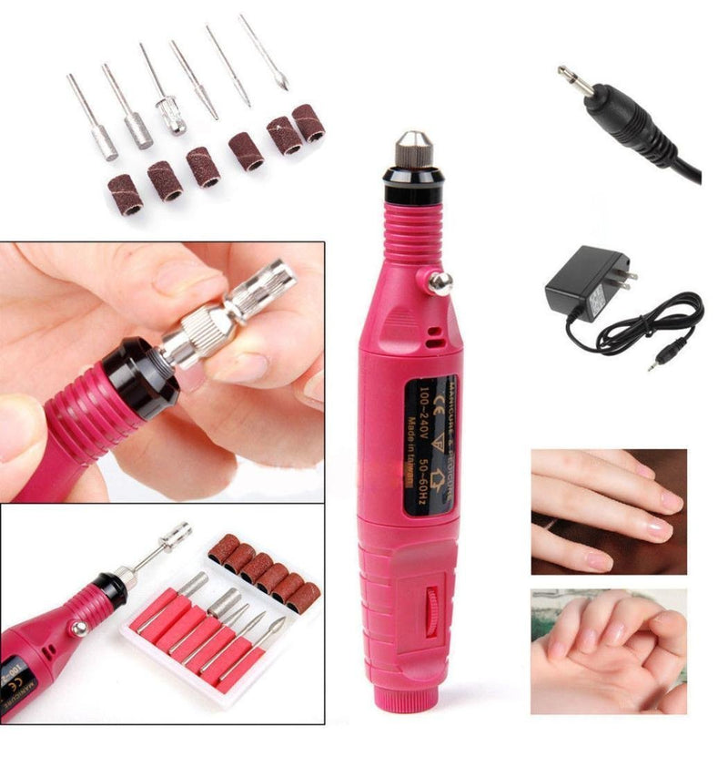 Nail Art Drill Kit File Professional Electric Manicure Pedicure Drill Sander Pen Nail Art Grinder with Multi Sanding Bits and Power Adapter (Light Rose Red) Light Rose Red - BeesActive Australia