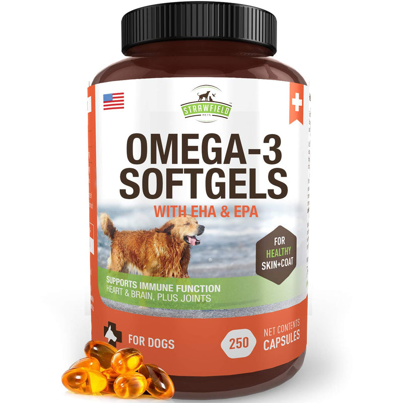 Omega 3 Fish Oil for Dogs, 250 Softgel Pills, 1000 mg EPA DHA Dog Fish Oil Pet Supplement for Joint Support Arthritis Pain Relief, Allergy Itch, Shedding, Healthy Coat, Dry Itching Skin, Hot Spot, USA - BeesActive Australia