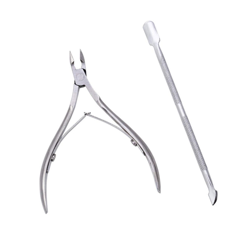 2pcs Set Cuticle Cutter Trimmer Kit with Nail Pusher Stainless Steel Durable Manicure Tool - BeesActive Australia
