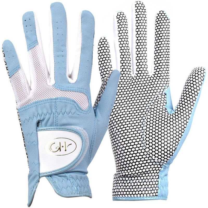 GH Women's Leather Golf Gloves One Pair - Plain Both Hands Blue 18 (XS) - BeesActive Australia