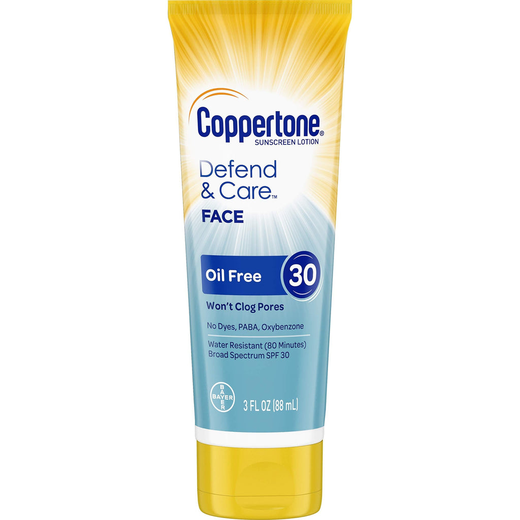 Coppertone Defend & Care Oil Free Sunscreen Face Lotion Broad Spectrum SPF 30 (3 Fluid Ounce) (Packaging may vary) - BeesActive Australia