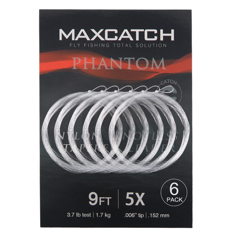 Maxcatch Fly Fishing Tapered Leader Line 6 Pack -Pre-Tied Loop- Tensile Strength- Abrasion Resistance- Low Memory 7.5ft/9ft/12ft/15ft, 0X-6X Pre-Tied Loop-Clear-Nylon-6 pc 9ft 5X(6pcs) - BeesActive Australia
