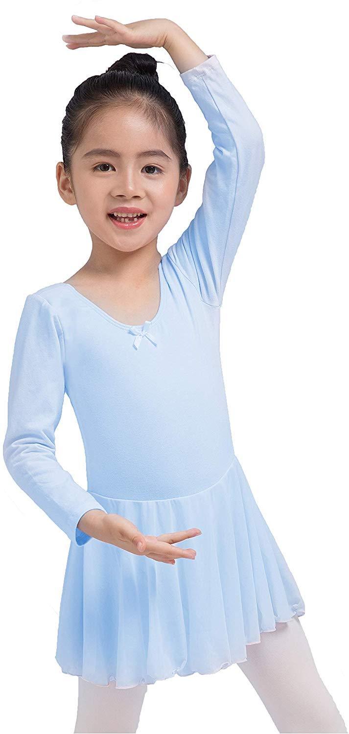 [AUSTRALIA] - Dancina Girls Skirted Leotard Ballet Dance Dress Long Sleeve Cotton Front Lined 8 Light Blue 