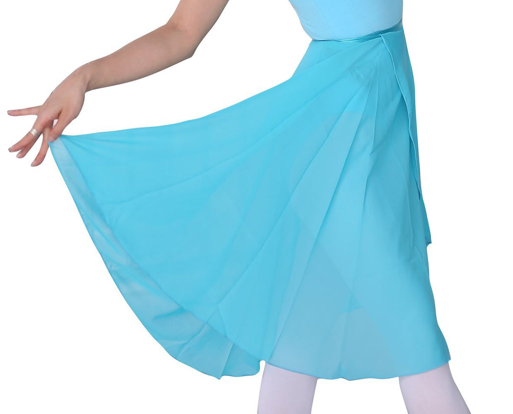 [AUSTRALIA] - woosun Adult Ladies Ballet Leotard Tutu Skirt Women Dance Wrap Over Scarf 60cm Length Skirt Chiffon Light Blue 