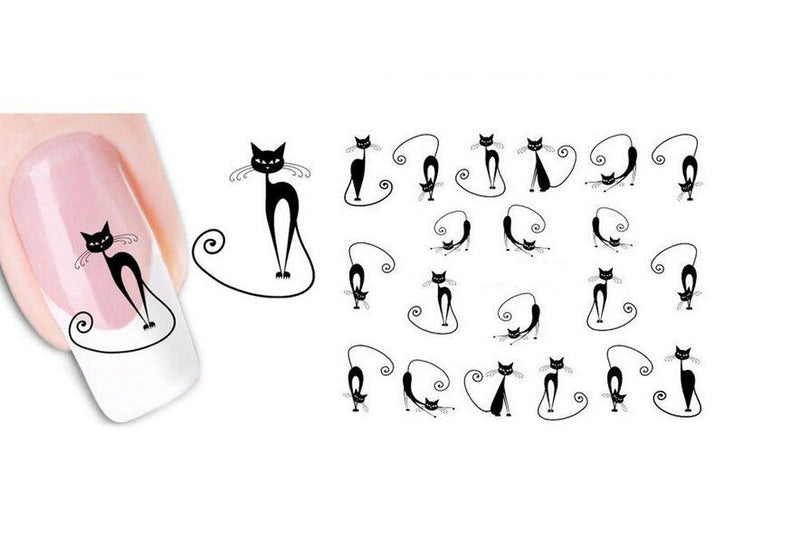 6Sheets(120PCS) Cartoon Cat Design Nail Art Stickers- Nail Vinyls Stencils Cute Decals Nail Tips Toe Decoration - BeesActive Australia