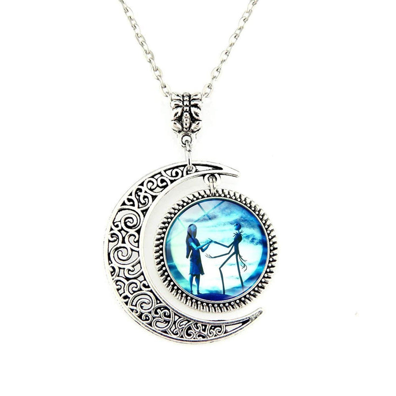 Jack and Sally Nightmare Before Christmas Moon Pendant Charm Crescent Necklace - BeesActive Australia