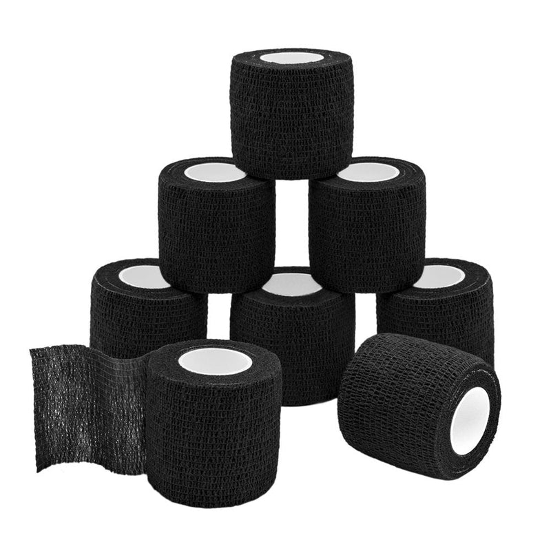 GooGou Self Adherent Wrap Bandages Self Adhering Cohesive Tape Elastic Athletic Sports Tape for Sports Sprain Swelling and Soreness on Wrist and Ankle 8PCS 2 in X 14.7 ft (Black) Black - BeesActive Australia