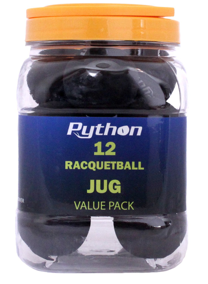 Python Black Racquetballs (Value Pack - 12 Ball Jug/Long Rally Ball!) - BeesActive Australia