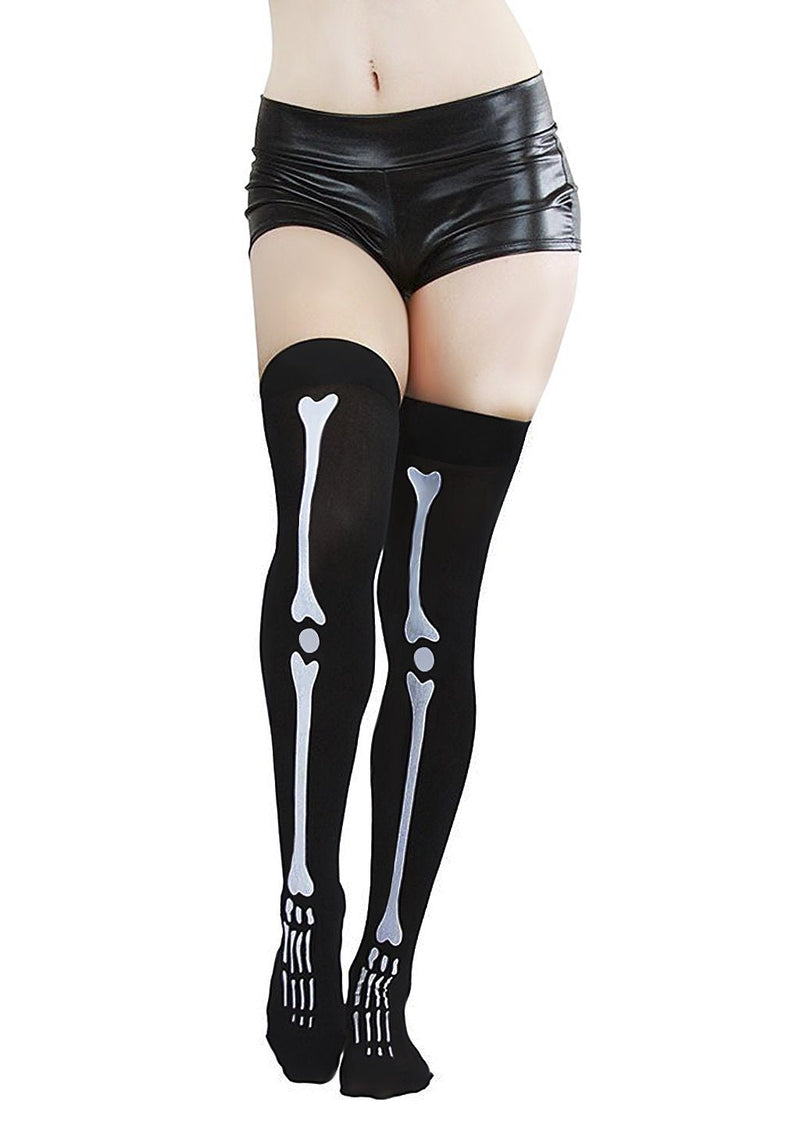 Halloween Theme Bones Skeleton Print Stockings, Overknee, Female Costume Thigh Hi for Cosplay Party & Halloween & Carnival, Punk Gothic Party Favors Costumes, 1 Pair - BeesActive Australia