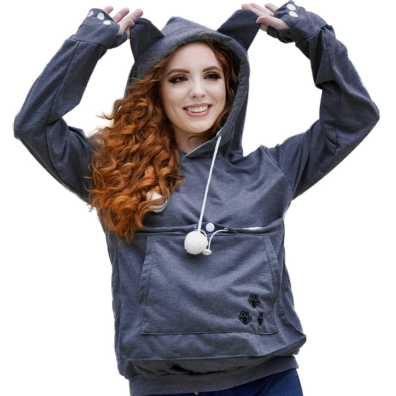 Kei Tomlison Unisex Big Pouch Hoodie Long Sleeve Pet Cat Dog Holder Carrier Sweatshirt Dark Gray X-Large - BeesActive Australia