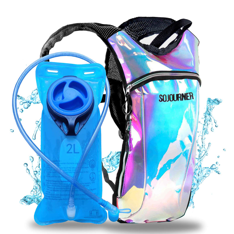 Sojourner Hydration Pack, Hydration Backpack - Water Backpack with 2l Hydration Bladder, Festival Essential - Rave Hydration Pack Hydropack Hydro for Hiking, Running, Biking, Festival Gear Holographic - Blue - BeesActive Australia