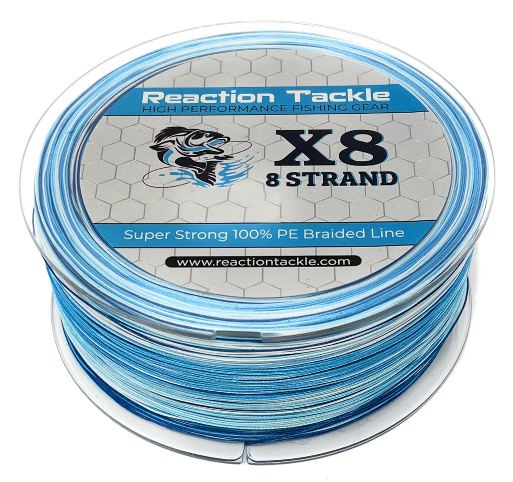 Reaction Tackle X8 Braided Fishing Line - 8 Strands Super Slick - Pro Grade Power Performance for Saltwater or Freshwater - Colored Diamond Braid for Extra Visibility X8 Blue Camo 120 LB (500 yards) - BeesActive Australia