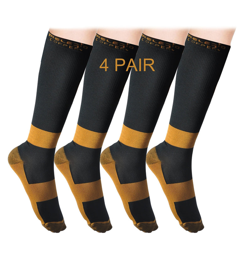 MELERIO Copper Compression Socks for Women＆Men(4 Pairs), Anti-Odor Anti-Fatigue and Relieve Pain L/XL Women10-13.5/Men10-12.5 - BeesActive Australia