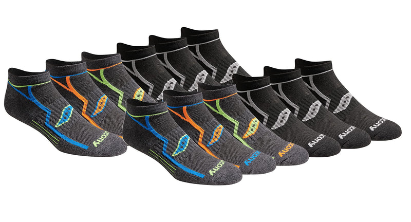 Saucony Men's Multi-pack Bolt Performance Comfort Fit No-Show Socks Shoe Size: 8-12 Grey (12 Pairs) - BeesActive Australia