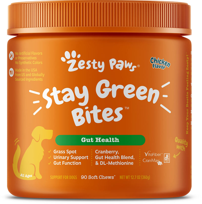 Zesty Paws Stay Green Bites for Dogs - Grass Burn Soft Chews for Lawn Spots Caused by Dog Urine Cran-Max Cranberry for Urinary Tract and Bladder with Apple Cider Vinegar Digestive Enzymes Chicken 90 Count - BeesActive Australia