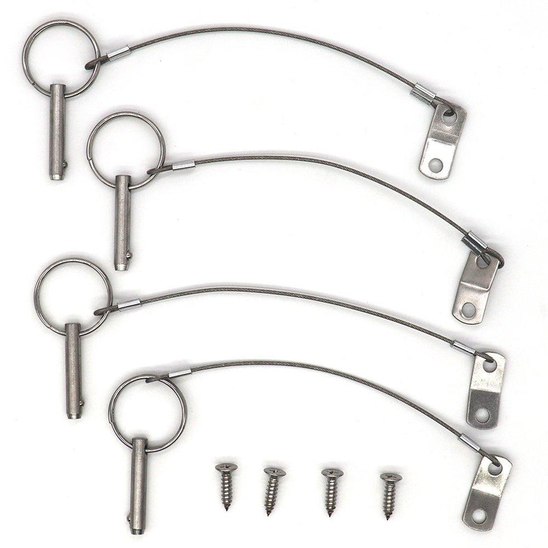 [AUSTRALIA] - VTurboWay 4 Pack Quick Release Pin 1/4" Diameter w/Lanyard Prevents Loss, Full 316 Stainless Steel, Bimini Top Pin, Marine Hardware, All Parts are Made of 316 Stainless Steel 