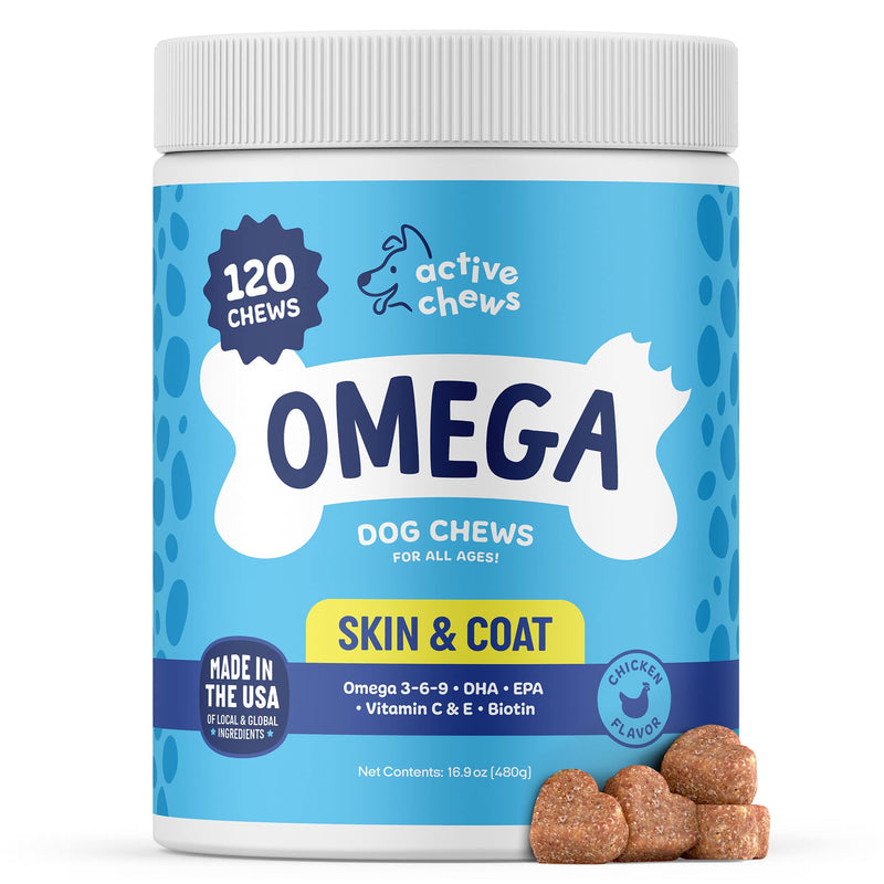 Omega 3 Fish Oil for Dogs Soft Chews - Omega 3 for Dogs with Biotin & Vitamin E for Shiny Coat - Dog Skin and Coat Supplement for Itchy, Dry Skin - Shedding Omega 3 6 9 Oil for Dog 120 Count (Pack of 1) - BeesActive Australia