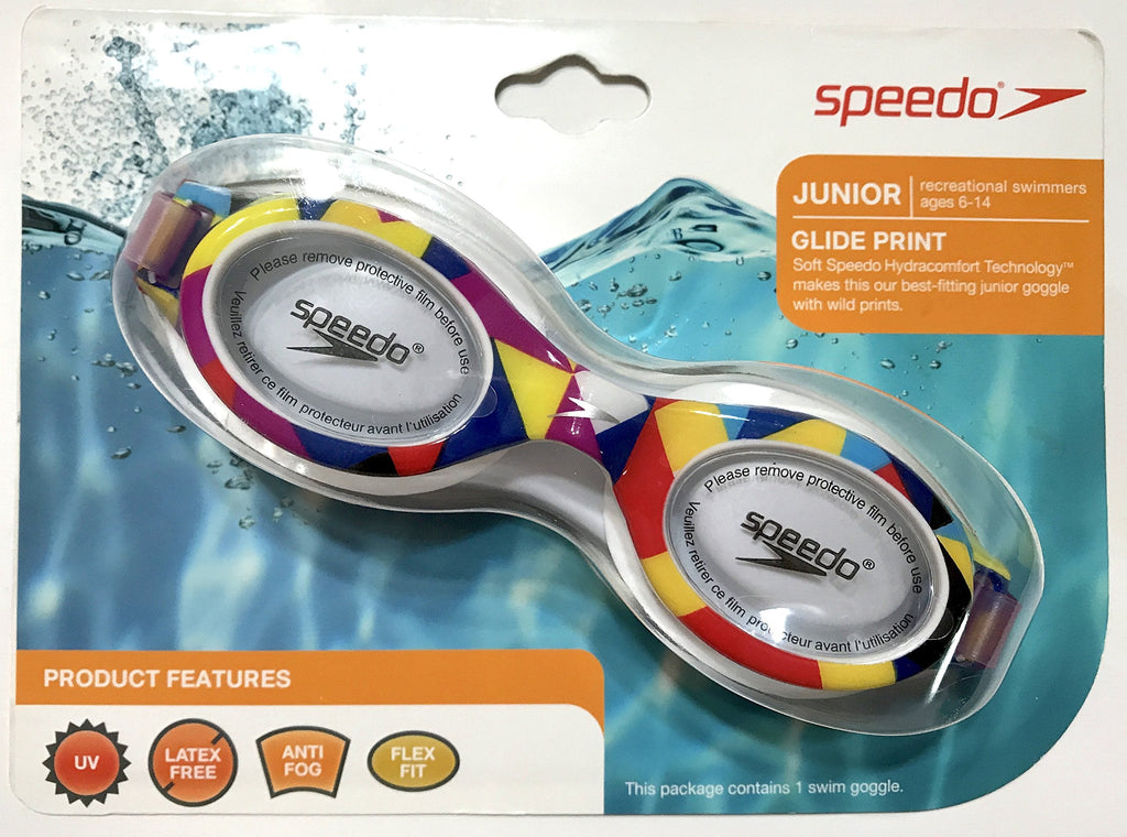 Junior Glide Print Swimming Goggles, Multi Mosaic Colors, Latex Free, UV Protection, Anti-Fog, Flex Fit for Recreational Swimmers ages 6-14 years - BeesActive Australia