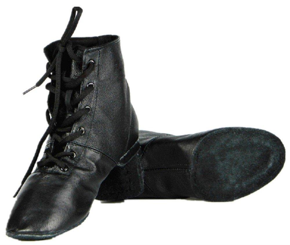 [AUSTRALIA] - Cheapdancing Women’s Leather Practice Dancing Shoes Jazz Boots Soft-Soled High Boots, Black 8.5 