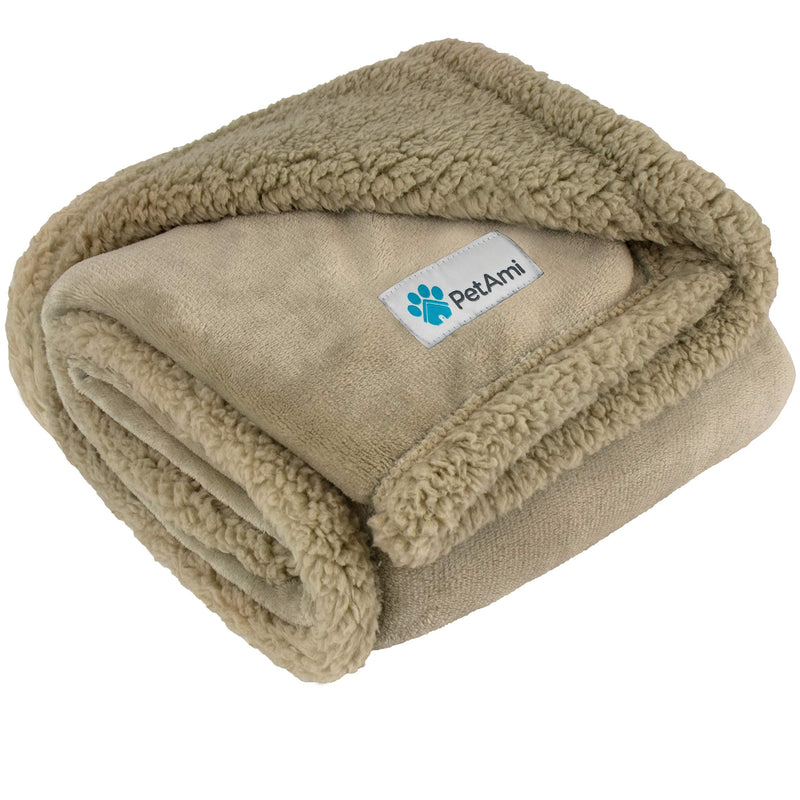 PetAmi Puppy Dog Blanket | Pet Blanket Small Dog Indoor Cat Kitten | Fleece Sherpa Throw Doggy Blanket Crate Couch Sofa Bed | Soft Plush Fuzzy Fluffy Lightweight Warm Cover, 29x40 29x40 Inch (Pack of 1) Taupe/Taupe Sherpa - BeesActive Australia